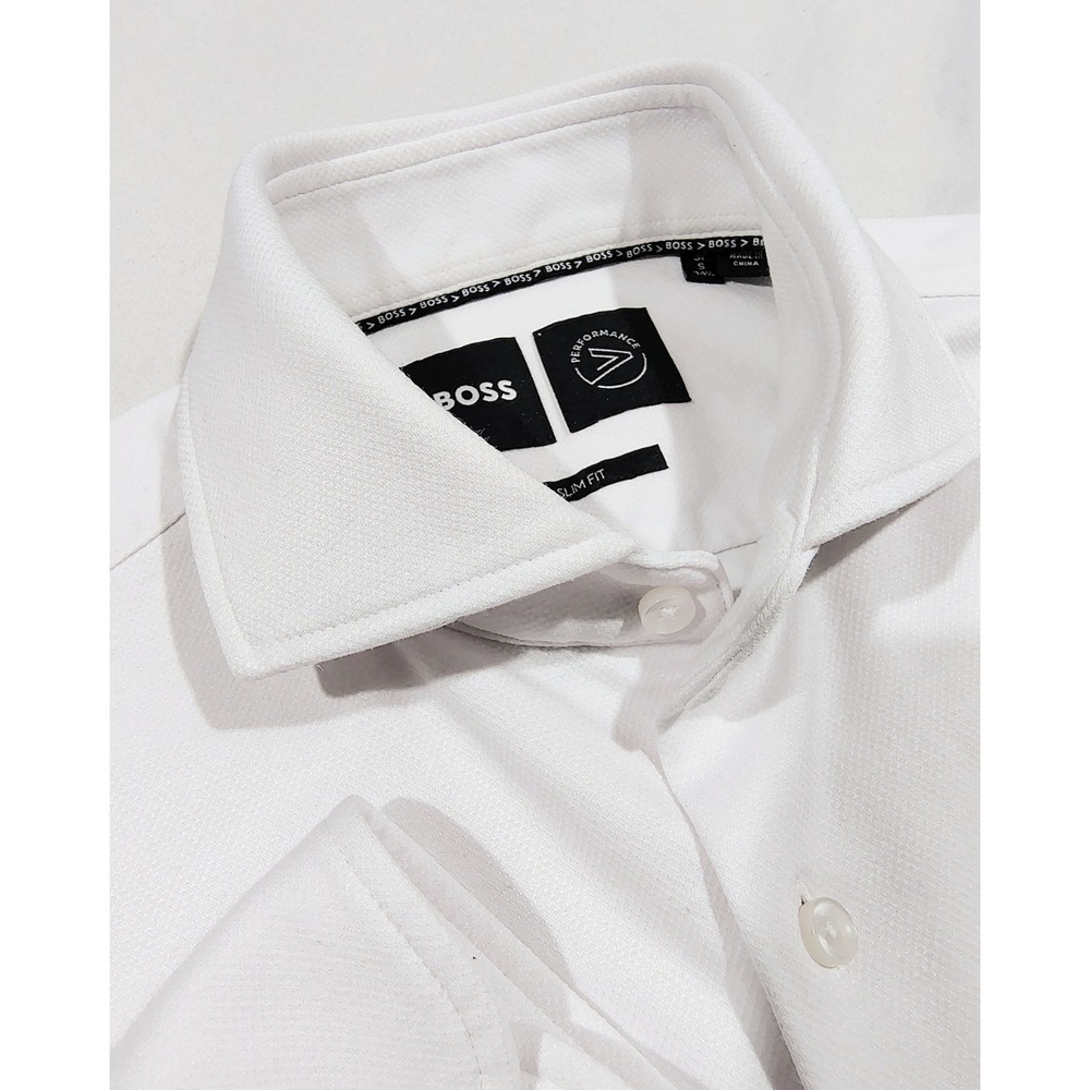 Hugo Boss Slim Fit Stretch Dress Shirt Mens 14.5 White Long Sleeve Spread Small - Picture 3 of 12